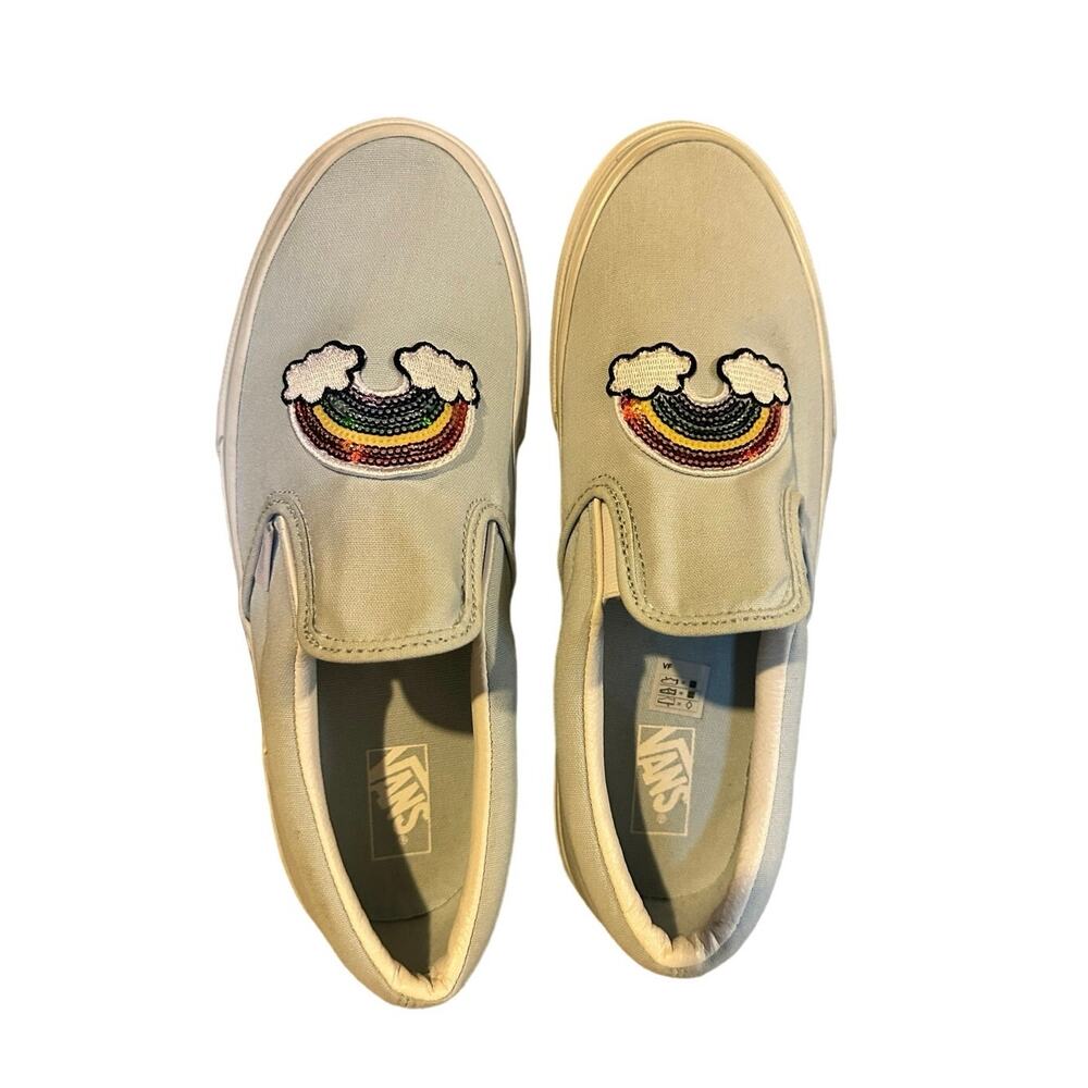 VANS SLIP-ON LIGHT BLUE SEQUINED RAINBOW ON FRONT WOMENS 8.5 JUNIORS 7 EU 39 - Picture 13 of 13